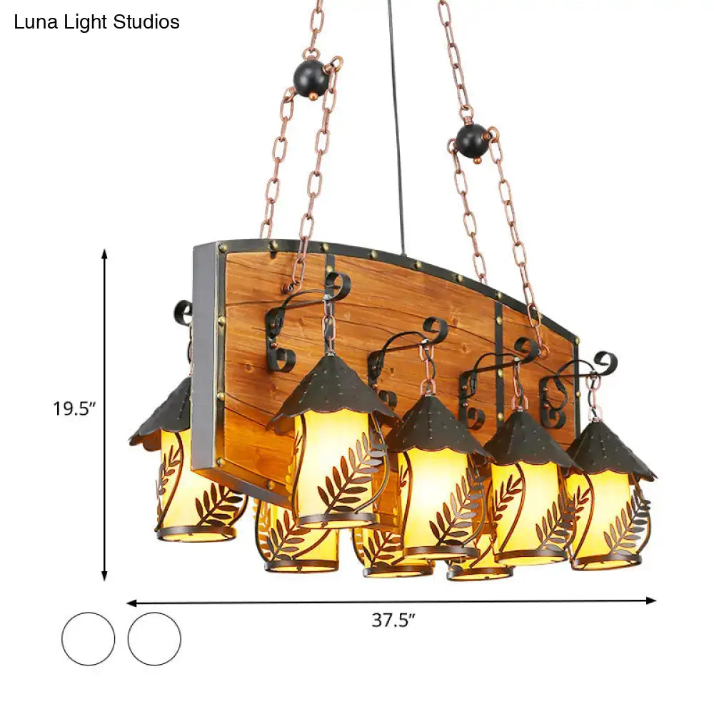 Rustic wood and black lantern island pendant light for dining room