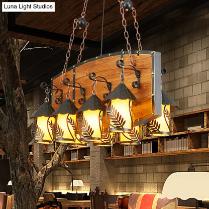 Rustic wood and black lantern island pendant light for dining room