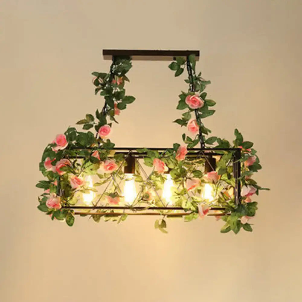 Industrial black metal island lamp with faux plant kitchen chandelier