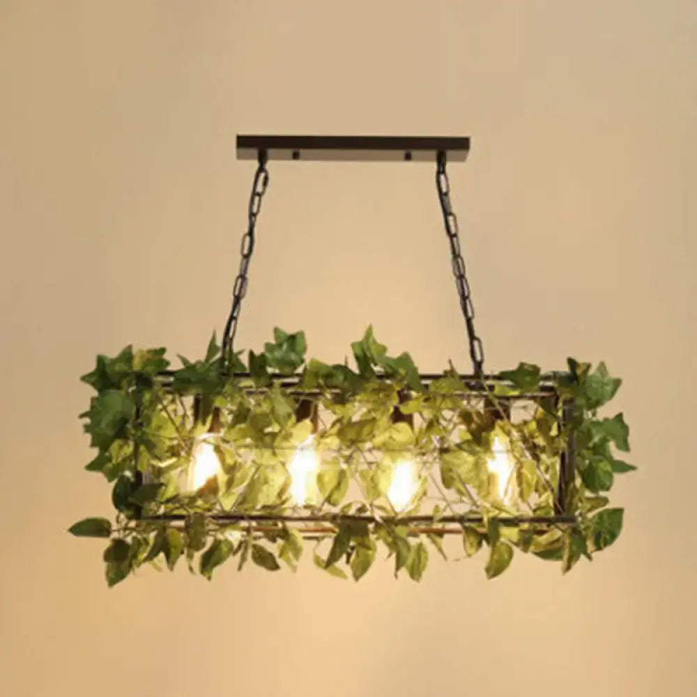 Industrial black metal island lamp with faux plant kitchen chandelier