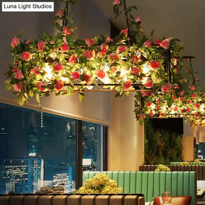 Industrial black metal island lamp with faux plant kitchen chandelier