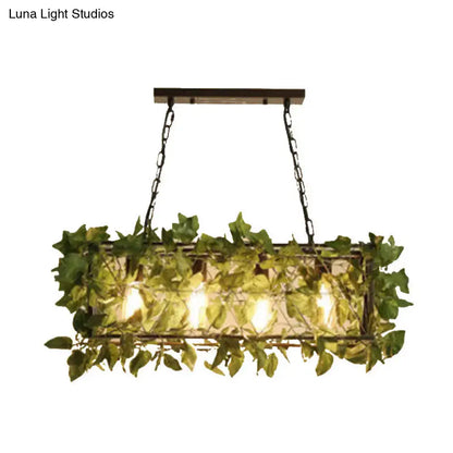 Industrial black metal island lamp with faux plant kitchen chandelier