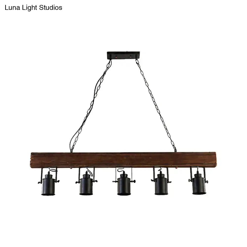 Industrial wood and black metal 5 light kitchen hanging lamp