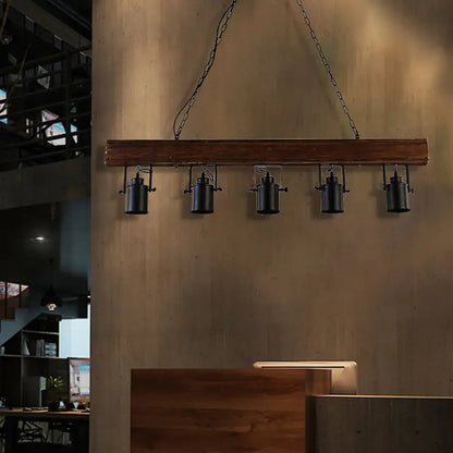 Industrial wood and black metal 5 light kitchen hanging lamp