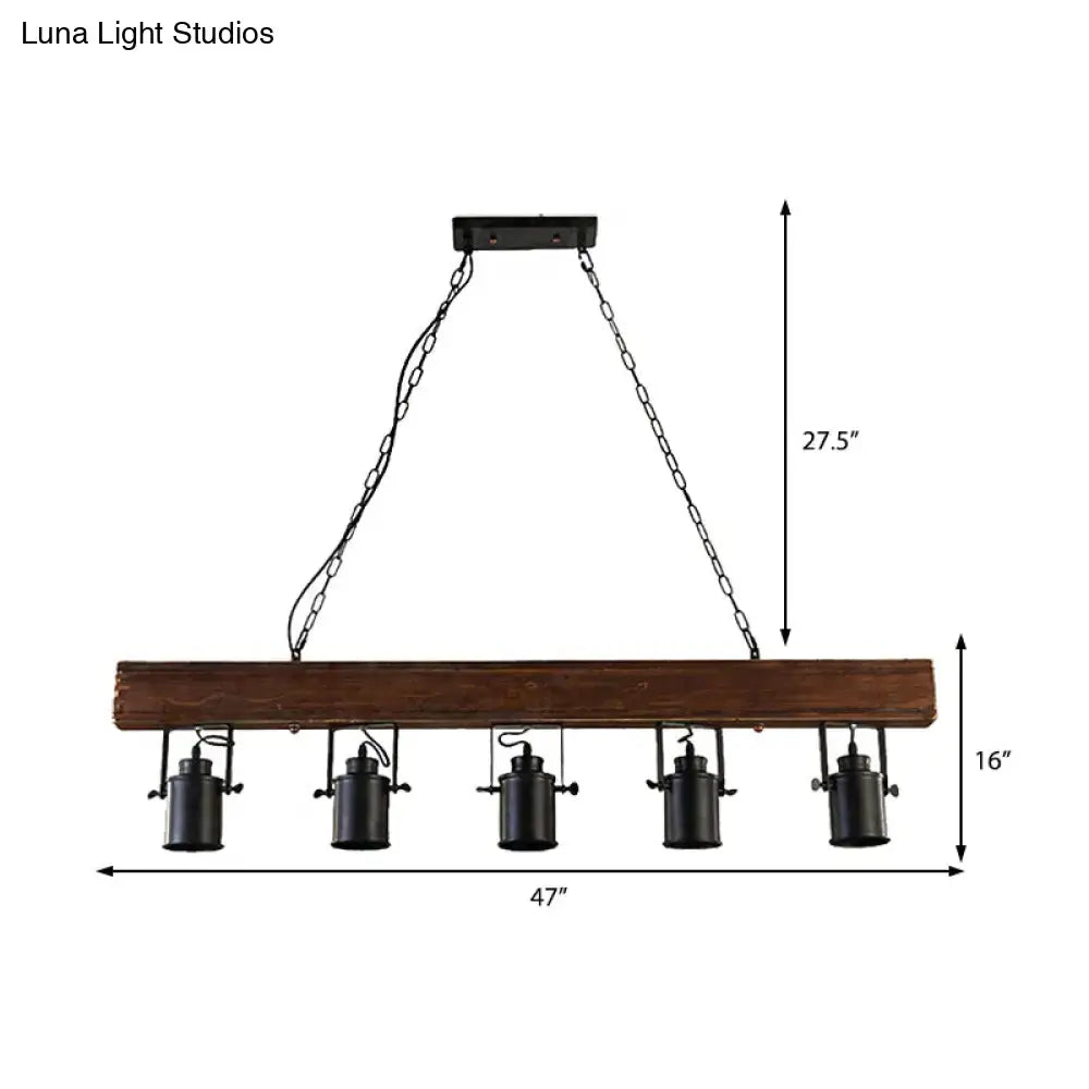Industrial wood and black metal 5 light kitchen hanging lamp