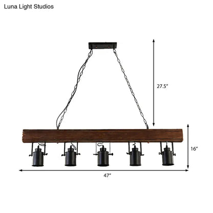Industrial wood and black metal 5 light kitchen hanging lamp