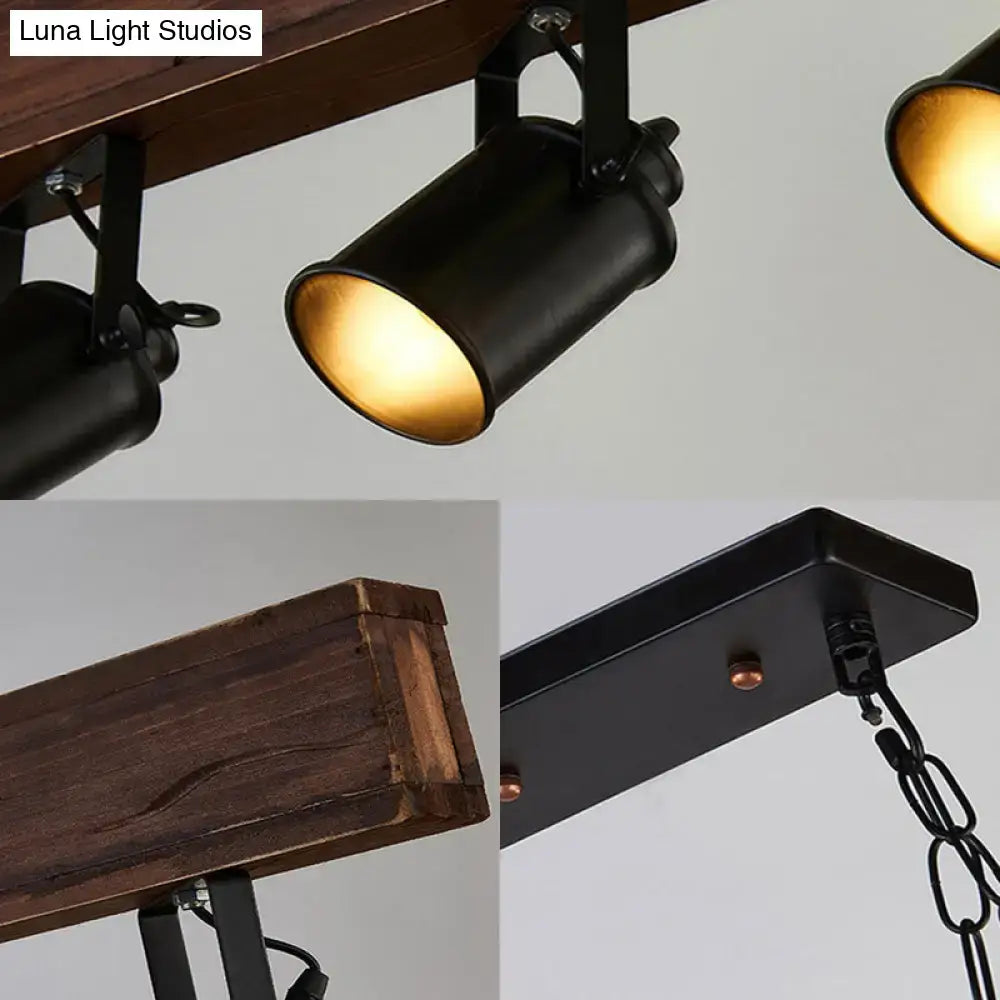 Industrial wood and black metal 5 light kitchen hanging lamp