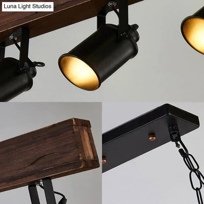 Industrial wood and black metal 5 light kitchen hanging lamp