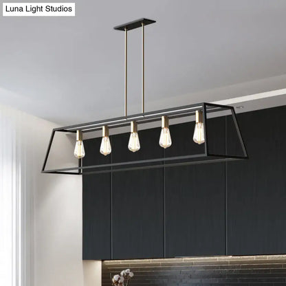 Industrial black trapezoid island light for dining room ceiling