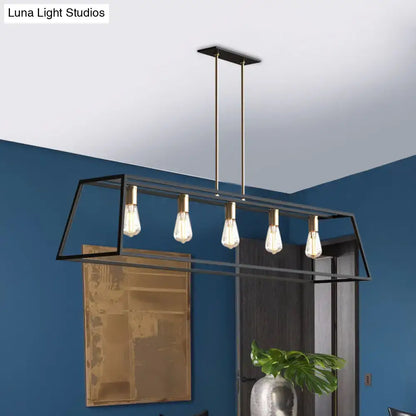 Industrial black trapezoid island light for dining room ceiling