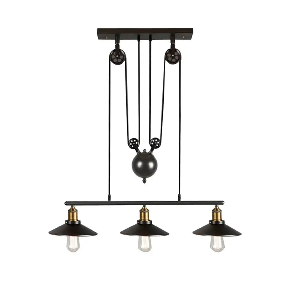 Industrial black wide flare pulley pendant light dining room fixture