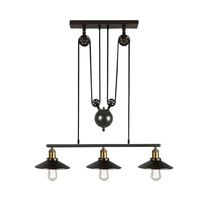 Industrial black wide flare pulley pendant light dining room fixture