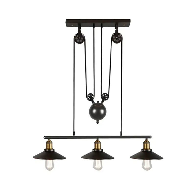 Industrial black wide flare pulley pendant light dining room fixture