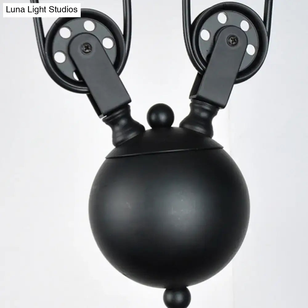 Industrial black wide flare pulley pendant light dining room fixture