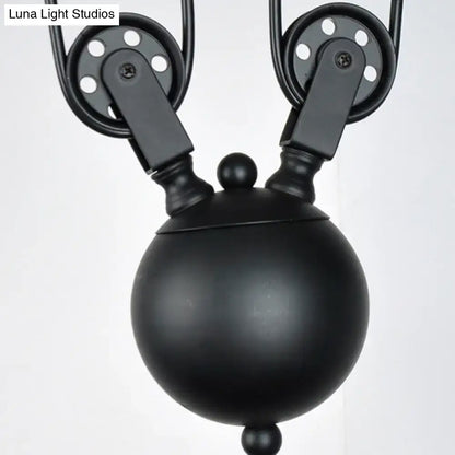 Industrial black wide flare pulley pendant light dining room fixture