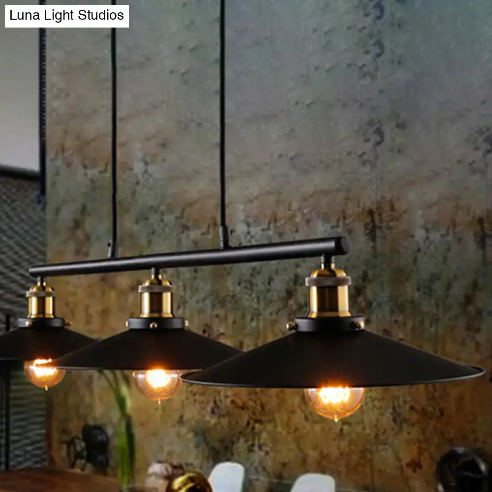 Industrial black wide flare pulley pendant light dining room fixture