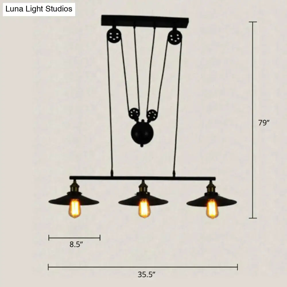 Industrial black wide flare pulley pendant light dining room fixture