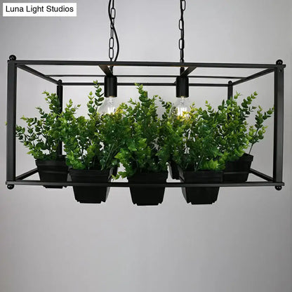 Industrial cage island pendant light with plant pot dining room metal