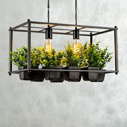 Industrial cage island pendant light with plant pot dining room metal