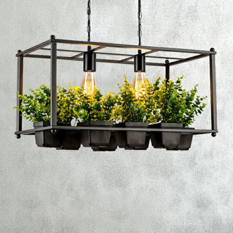 Industrial cage island pendant light with plant pot dining room metal