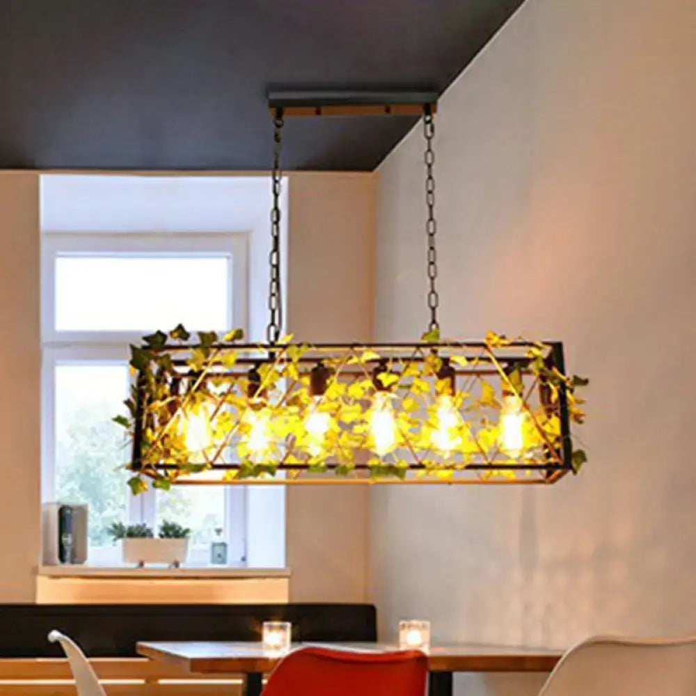 Industrial cage metal pendant light with imitation leaf dining room