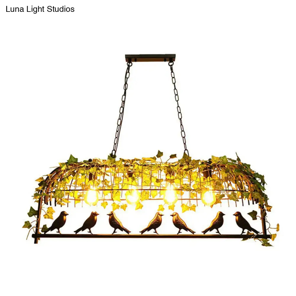 Industrial cage metal pendant light with imitation leaf dining room
