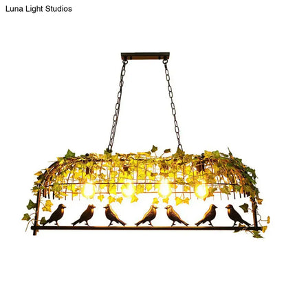 Industrial cage metal pendant light with imitation leaf dining room