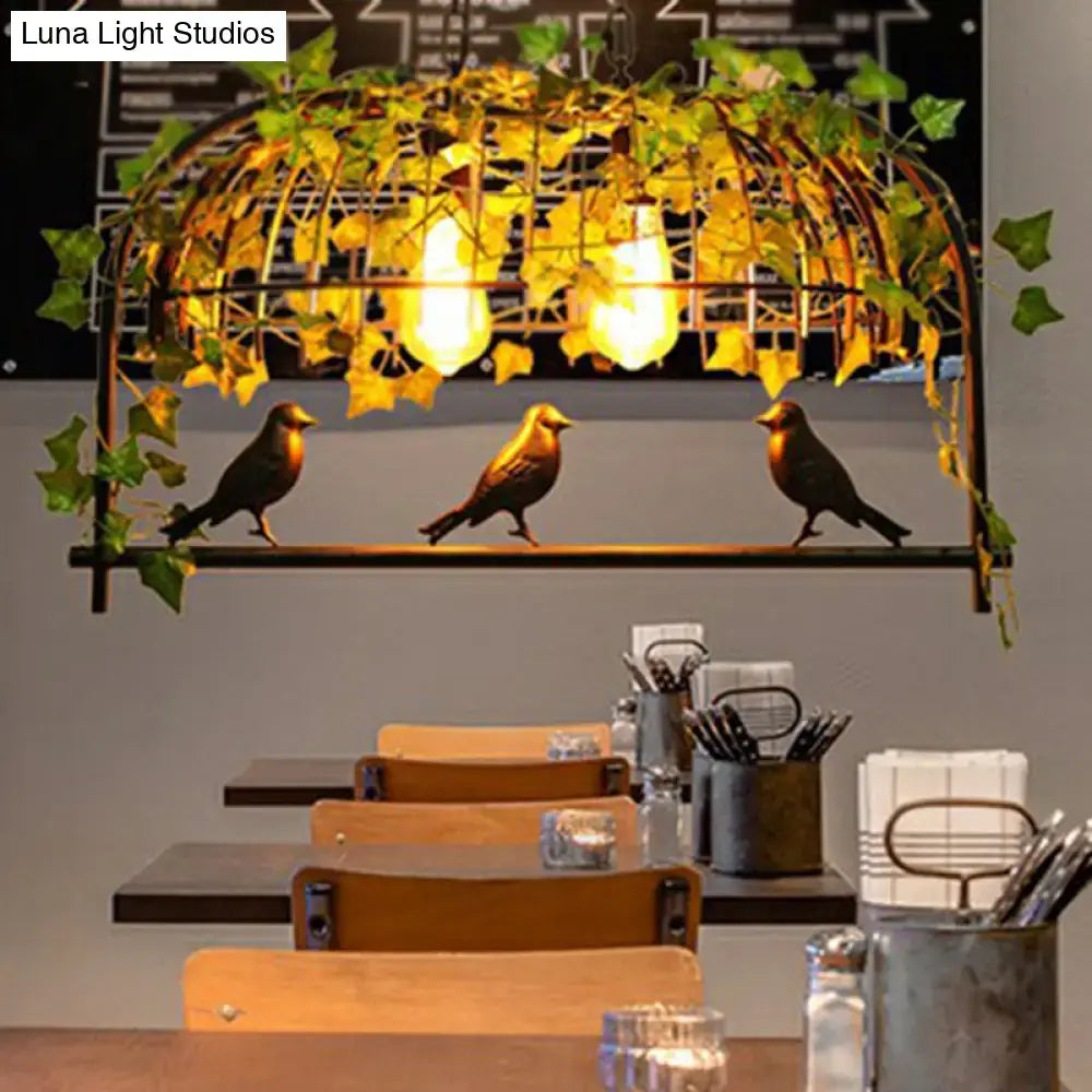 Industrial cage metal pendant light with imitation leaf dining room