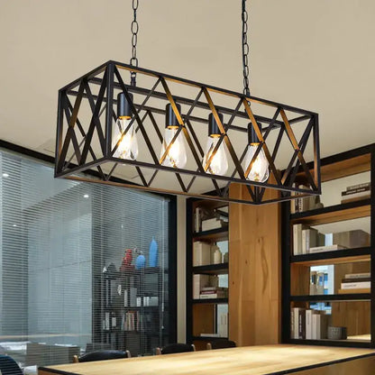 industrial chandelier black lattice dining room pendant light
