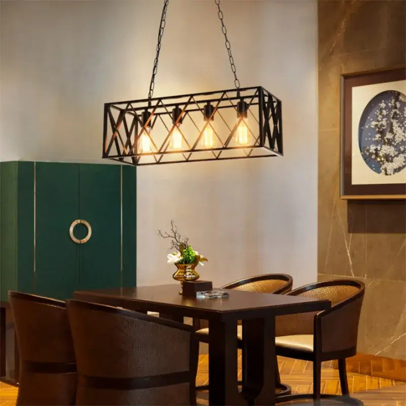 industrial chandelier black lattice dining room pendant light