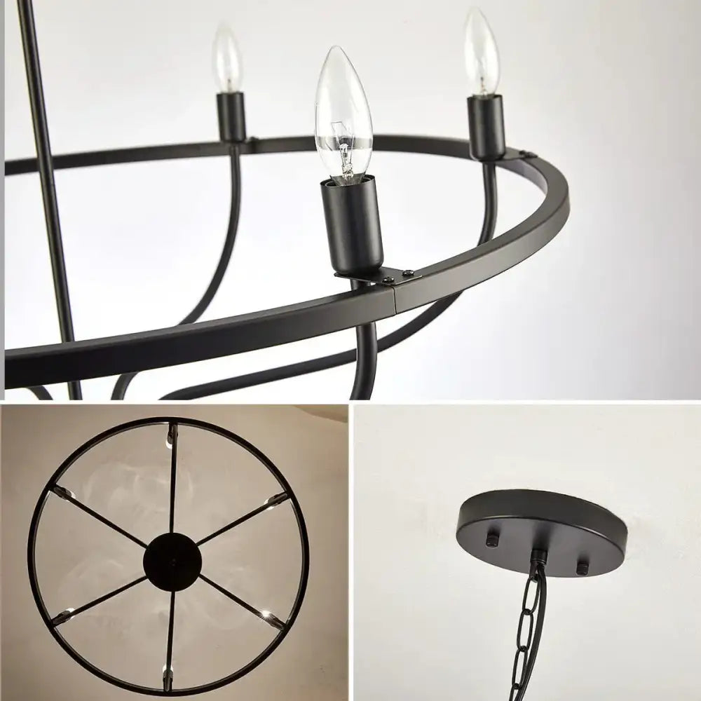 industrial chandelier light black iron 6 bulb living room