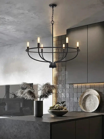 industrial chandelier light black iron 6 bulb living room