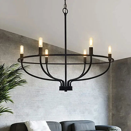 industrial chandelier light black iron 6 bulb living room