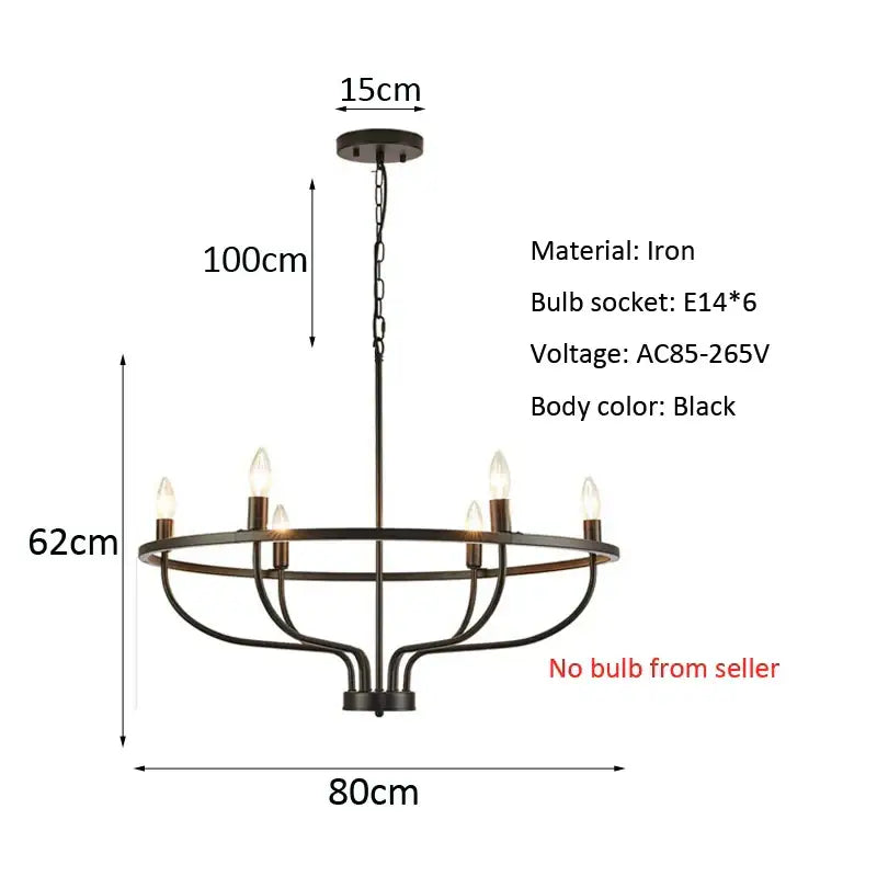 industrial chandelier light black iron 6 bulb living room