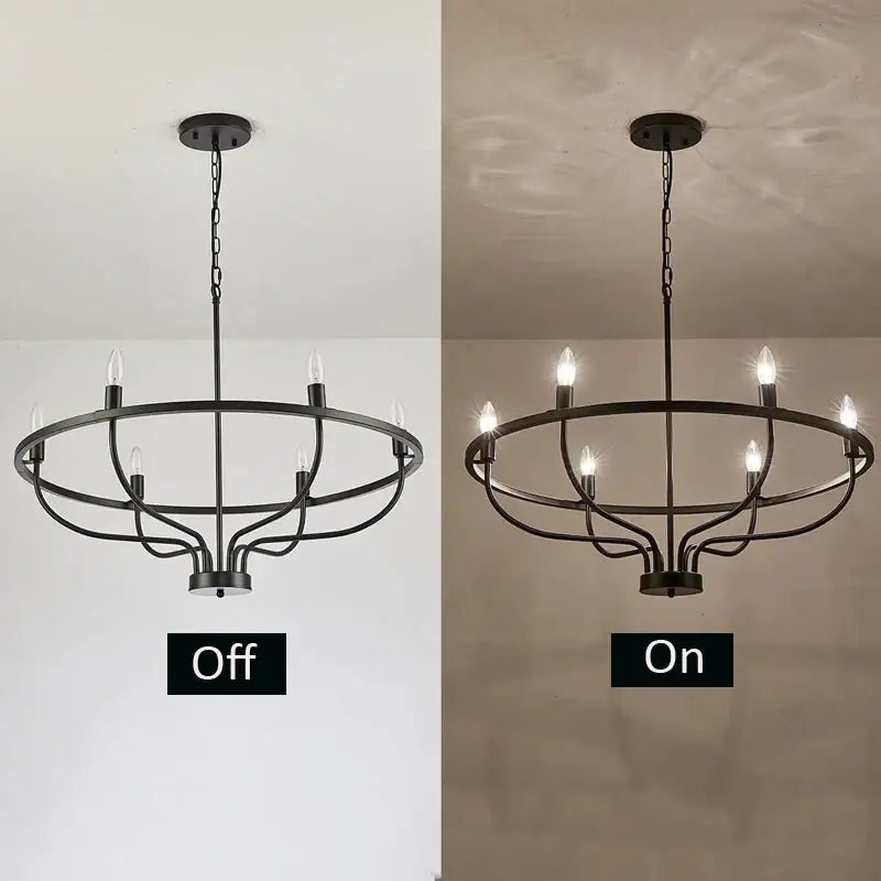 industrial chandelier light black iron 6 bulb living room