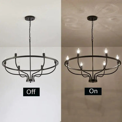 industrial chandelier light black iron 6 bulb living room