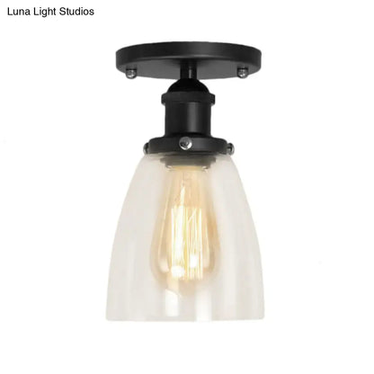Industrial black clear glass semi flush light for living room