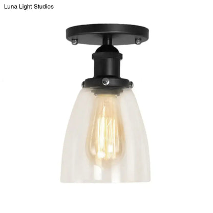 Industrial black clear glass semi flush light for living room