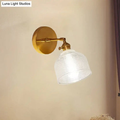 Industrial brass and frosted glass dome wall sconce bedroom light