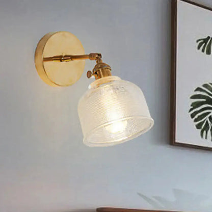 Industrial brass and frosted glass dome wall sconce bedroom light