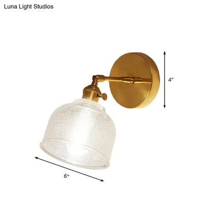 Industrial brass and frosted glass dome wall sconce bedroom light