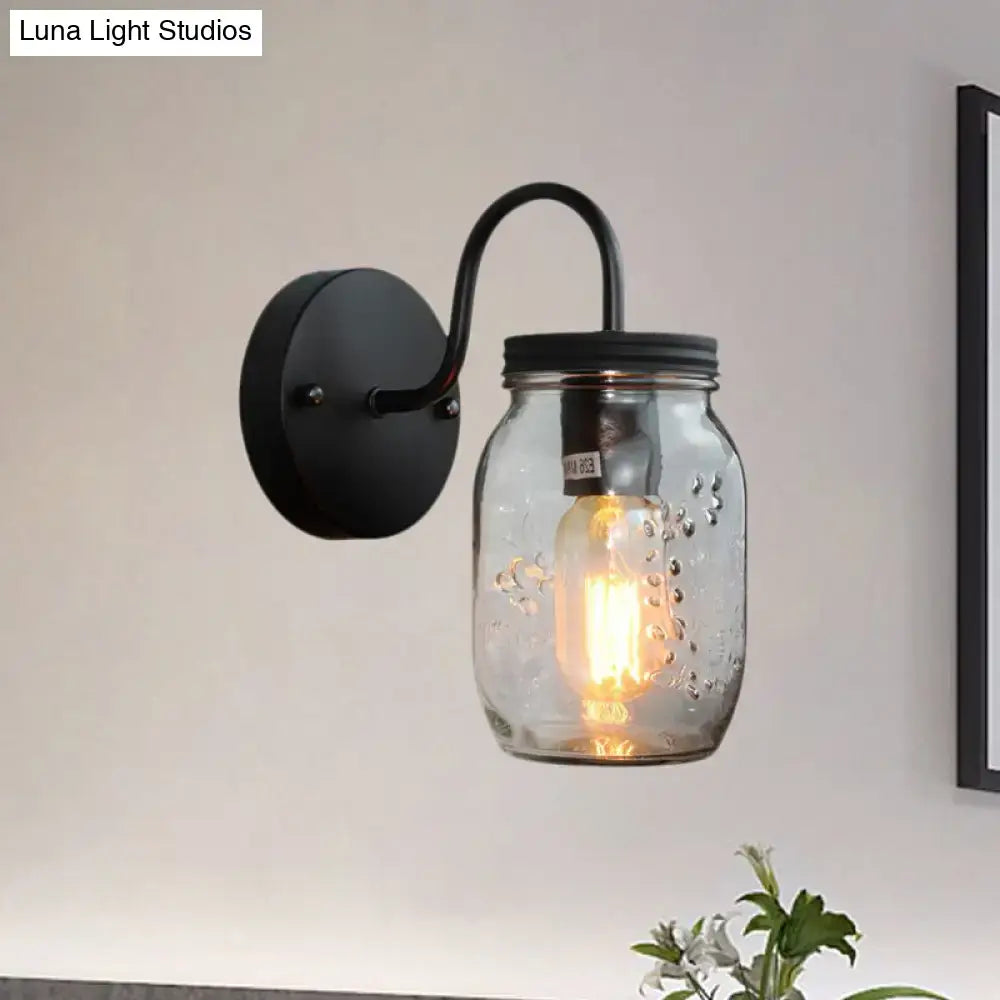 Industrial black jar shade clear glass wall lamp bedroom light
