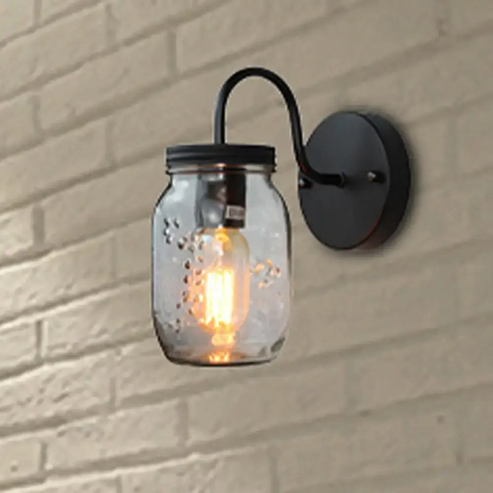 Industrial black jar shade clear glass wall lamp bedroom light