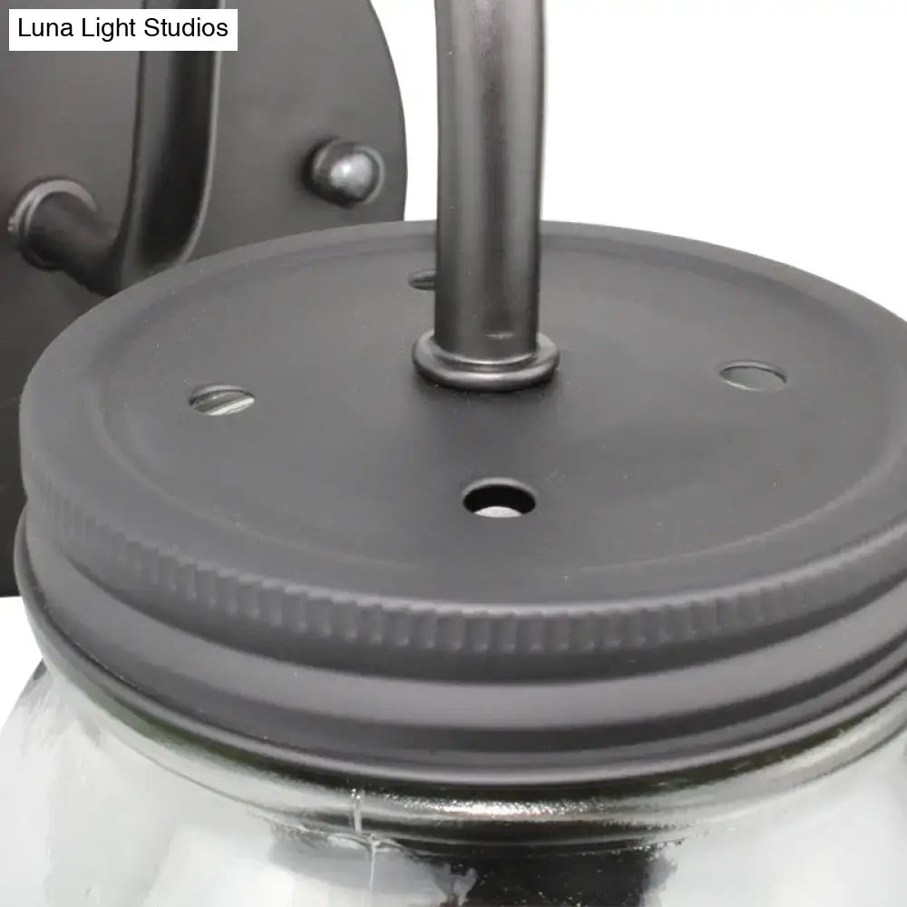 Industrial black jar shade clear glass wall lamp bedroom light