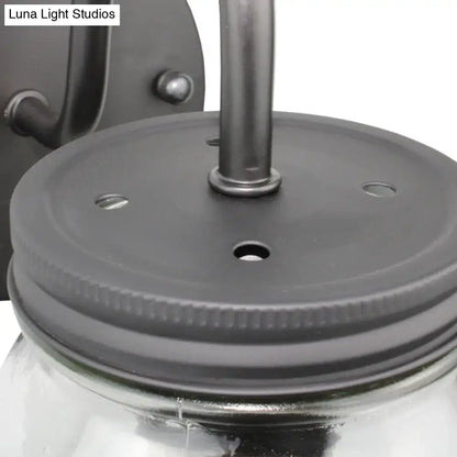 Industrial black jar shade clear glass wall lamp bedroom light