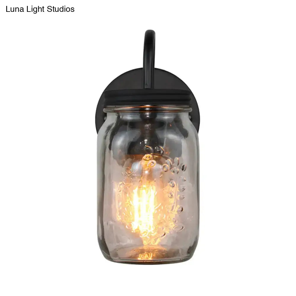 Industrial black jar shade clear glass wall lamp bedroom light
