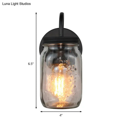 Industrial black jar shade clear glass wall lamp bedroom light