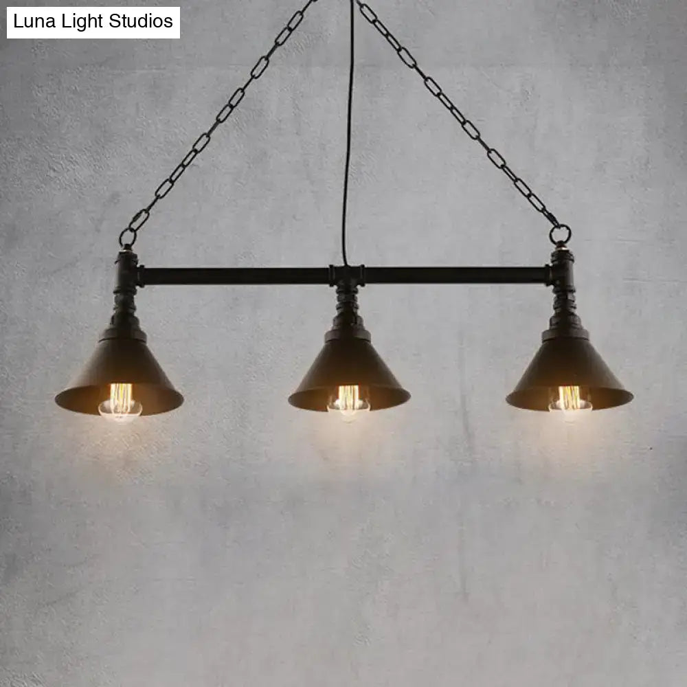 Industrial black wrought iron 3-light pendant light dining room