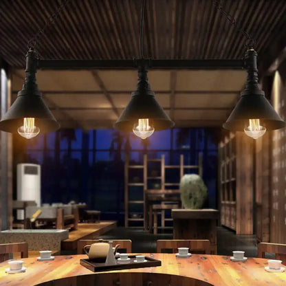 Industrial black wrought iron 3-light pendant light dining room