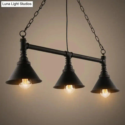 Industrial black wrought iron 3-light pendant light dining room